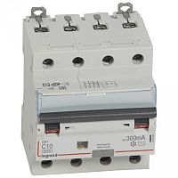 Выключатель автоматический дифференциальный DX3 6000 4п 10А С 300мА тип AС | код. 411204 |  Legrand 